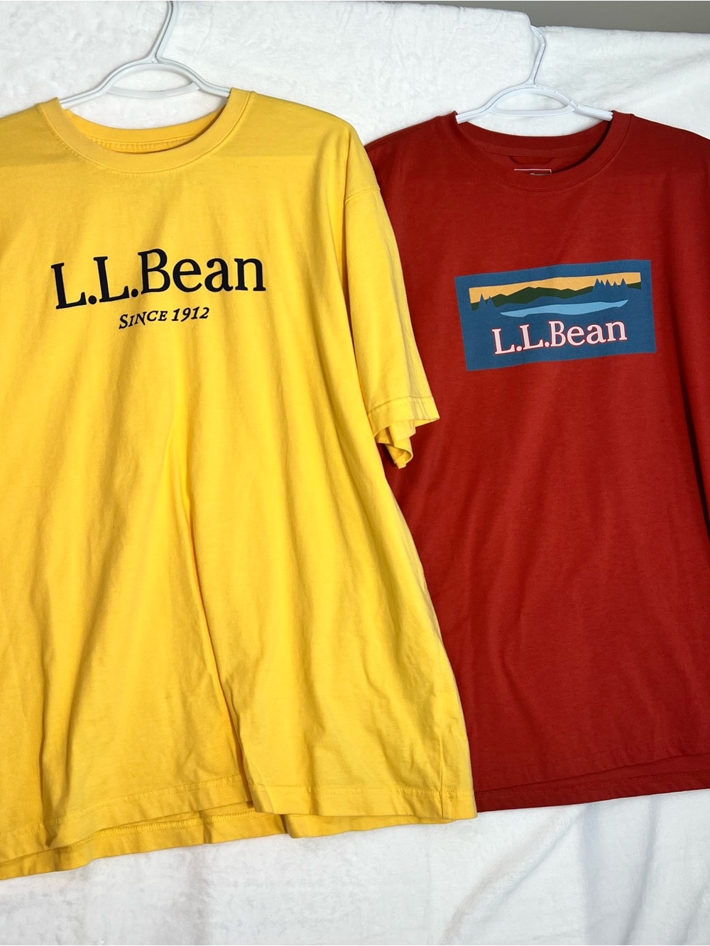 Men’s L.L.Bean Yellow & Rust Red Logo T-Shirts, Traditional Fit, Size XL